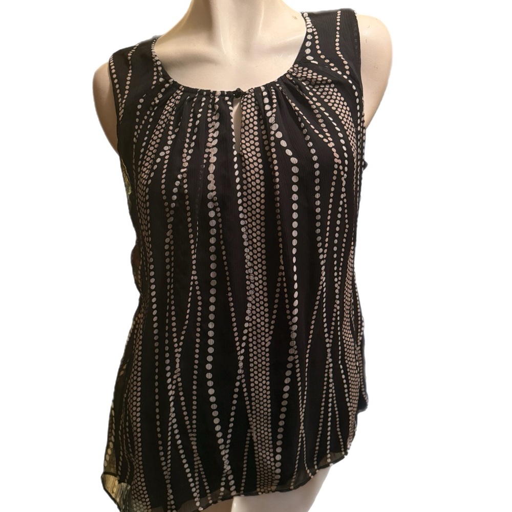 New York & Company Black and White Dot-Stripe Sleeveless Chiffon Tank